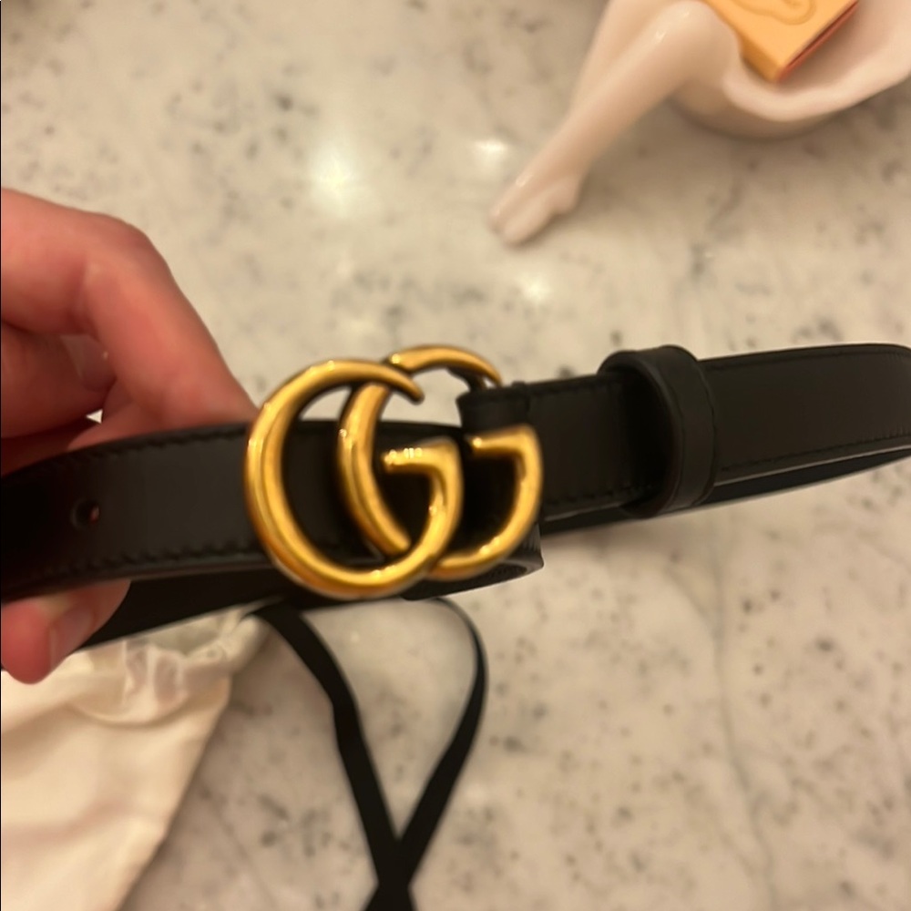 Gucci Black Leather Belt with Gold Buckle
